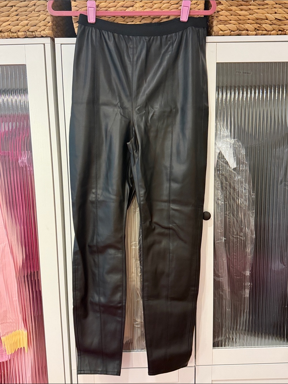 Women’s Black Faux Leather Pants - Stretch Waist